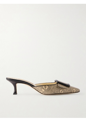 Manolo Blahnik - Maysalebi 50 Lizard-effect Leather Mules - Cream - IT35,IT36,IT36.5,IT37,IT37.5,IT38,IT38.5,IT39,IT39.5,IT40,IT40.5,IT41,IT41.5,IT42,IT43