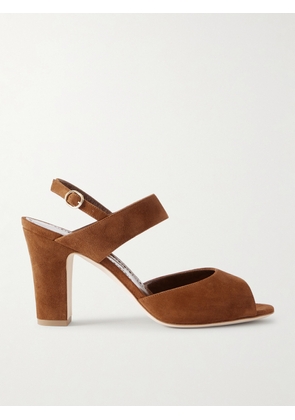 Manolo Blahnik - Khiko 90 Suede Slingback Sandals - Brown - IT36,IT36.5,IT37,IT37.5,IT38,IT38.5,IT39,IT39.5,IT40,IT40.5,IT41,IT41.5,IT42,IT43