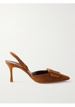 Manolo Blahnik - Maysli 70 Buckled Suede Slingback Pumps - Brown - IT35,IT36,IT36.5,IT37,IT37.5,IT38,IT38.5,IT39,IT39.5,IT40,IT40.5,IT41,IT41.5,IT42,IT43