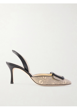 Manolo Blahnik - Mayslibi 70 Lizard-effect Leather Slingback Pumps - Cream - IT35,IT36,IT36.5,IT37,IT37.5,IT38,IT38.5,IT39,IT39.5,IT40,IT40.5,IT41,IT41.5,IT42,IT43