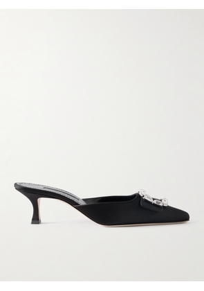 Manolo Blahnik - Mayjou 50 Crystal-embellished Satin Mules - Black - IT36,IT36.5,IT37,IT37.5,IT38,IT38.5,IT39,IT39.5,IT40,IT40.5,IT41,IT41.5,IT42,IT43