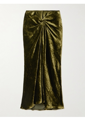 Dries Van Noten - Ruched Velvet Midi Skirt - Green - FR 34,FR 36,FR 38,FR 40,FR 42,FR 44