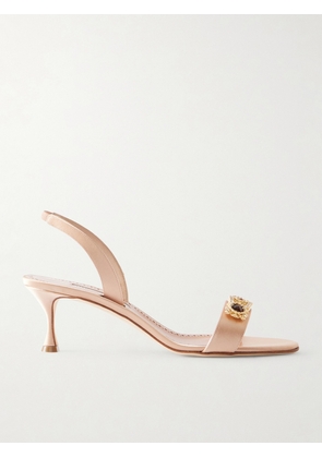 Manolo Blahnik - Cupisan 50 Embellished Satin Slingback Sandals - Pink - IT36,IT36.5,IT37,IT37.5,IT38,IT38.5,IT39,IT39.5,IT40,IT40.5,IT41,IT41.5,IT42