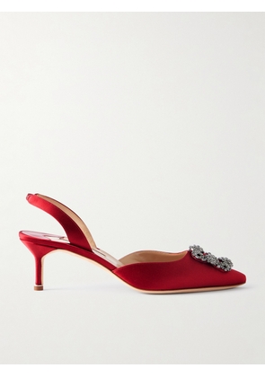Manolo Blahnik - Hangisli 50 Embellished Satin Slingback Pumps - Red - IT36,IT36.5,IT37,IT37.5,IT38,IT38.5,IT39,IT39.5,IT40,IT40.5,IT41,IT41.5,IT42,IT43