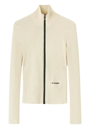 Jil Sander logo-embroidered ribbed-knit cardigan - Neutrals