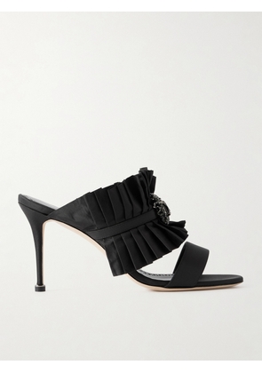 Manolo Blahnik - Danteuil 90 Embellished Pleated Silk Mules - Black - IT36,IT36.5,IT37,IT37.5,IT38,IT38.5,IT39,IT39.5,IT40,IT40.5,IT41,IT41.5,IT42