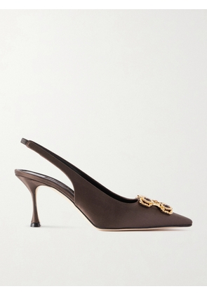 Manolo Blahnik - Cupida 70 Embellished Satin Slingback Pumps - Brown - IT36,IT37,IT37.5,IT38,IT38.5,IT39,IT39.5,IT40,IT40.5,IT41,IT41.5,IT42