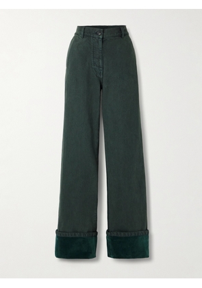 Dries Van Noten - Velvet-trimmed Mid-rise Wide-leg Jeans - Green - FR 34,FR 36,FR 38,FR 40,FR 42,FR 44