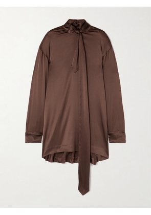 Dries Van Noten - Pussy-bow Silk-blend Satin Blouse - Brown - x small,small,medium,large