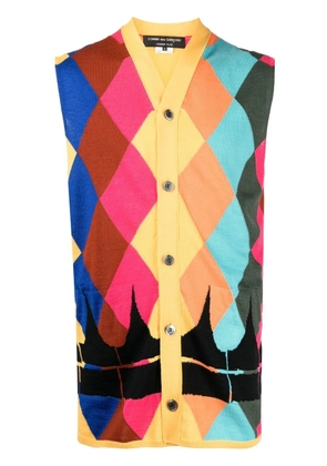 Comme des Garçons Homme Plus argyle intarsia-knit cardigan - Yellow