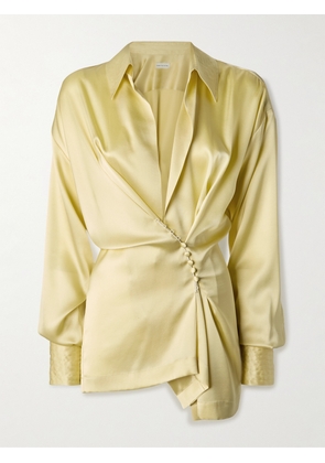 Dries Van Noten - Wrap-effect Stretch-silk Satin Shirt - Yellow - FR 34,FR 36,FR 38,FR 40,FR 42,FR 44