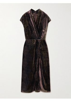 Dries Van Noten - Printed Velvet Wrap-effect Midi Dress - Black - FR 34,FR 36,FR 38,FR 40,FR 42,FR 44