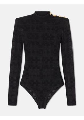 Balmain - Embellished Checked Stretch-knit Bodysuit - Black - FR 34,FR 36,FR 38,FR 40,FR 42