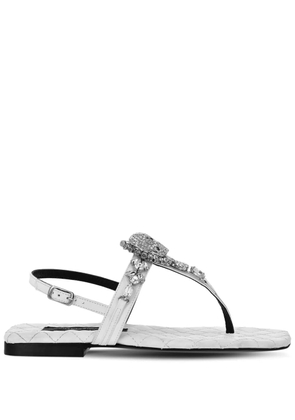 Philipp Plein crystal-skull leather sandals - White