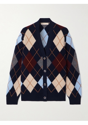 &Daughter - Ava Argyle Wool Cardigan - Blue - x small,small,medium,large,x large