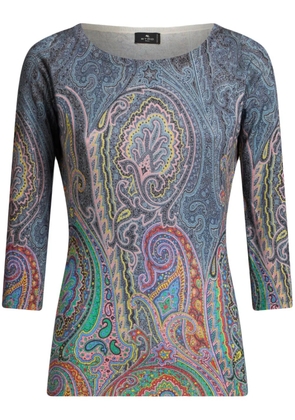 ETRO paisley-print fine-knit sweater - Blue