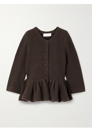 LIBEROWE - Ruffled Cashmere Peplum Cardigan - Brown - x small,small,medium,large,x large