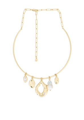 Ettika Liquid Luxe Charmed Choker in Metallic Gold.