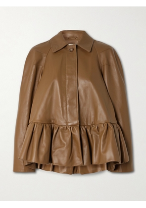 LIBEROWE - City Ruffled Leather Jacket - Brown - x small,small,medium,large,x large