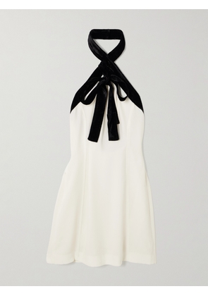 SIMKHAI - Jolie Bow-detailed Velvet-trimmed Crepe Mini Dress - Ivory - US0,US2,US4,US6,US8,US10,US12
