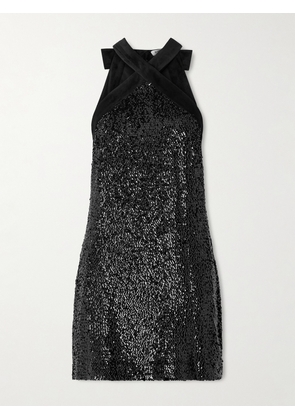 SIMKHAI - Isla Velvet-trimmed Sequined Jersey Halterneck Mini Dress - Black - US0,US2,US4,US6,US8,US10,US12