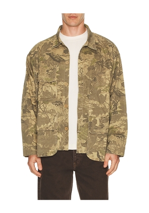 Brain Dead Twill Military Shirt Jacket in Green. Size L. Also in M, XL/1X.