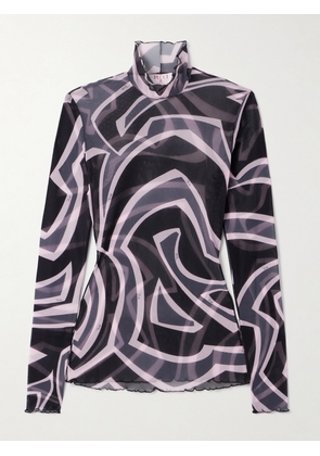 PUCCI - Printed Tulle Turtleneck Top - Multi - IT38,IT40,IT42,IT44,IT46,IT48