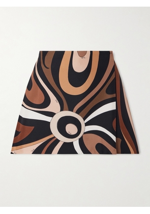 PUCCI - Wrap-effect Printed Silk-twill Mini Skirt - Brown - IT38,IT40,IT42,IT44,IT46,IT48