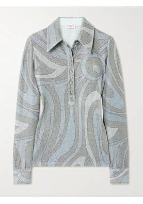 PUCCI - Printed Metallic Jersey Polo Shirt - Silver - IT38,IT40,IT42,IT44,IT46,IT48