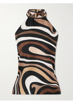 PUCCI - Marmo Printed Silk-twill Halterneck Top - Gold - One size