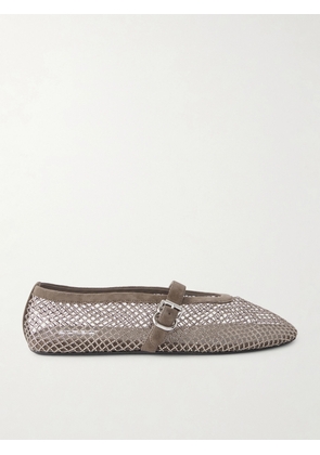 Alaïa - Crystal-embellished Suede-trimmed Mesh Ballet Flats - Silver - IT35,IT35.5,IT36,IT36.5,IT37,IT37.5,IT38,IT38.5,IT39,IT39.5,IT40,IT40.5,IT41,IT41.5