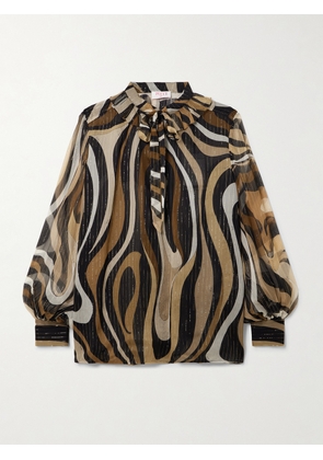 PUCCI - Ruffled Metallic Silk-blend Crepon Pussy-bow Blouse - Gold - IT38,IT40,IT42,IT44,IT46,IT48