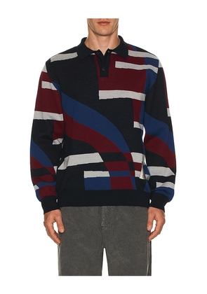 By Parra Vertical Forest Knitted Polo in Blue. Size L. Also in M, S.