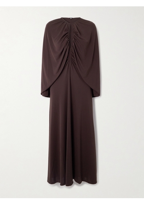 Johanna Ortiz - Silent Solstice Cape-effect Satin-jersey Midi Dress - Brown - US0,US2,US4,US6,US8,US10,US12