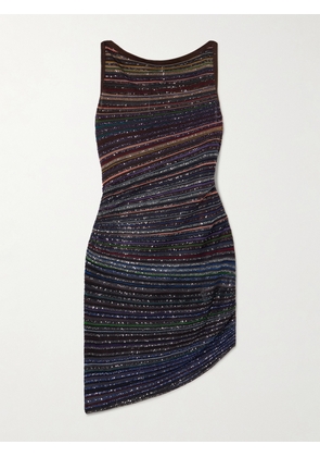 Missoni - Asymmetric Sequin-embellished Striped Metallic Crochet-knit Mini Dress - Blue - IT36,IT38,IT40,IT42,IT44,IT46