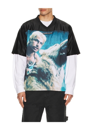 Badfriend Amores Perros Football Jersey in Black. Size L. Also in M, S, XL/1X.