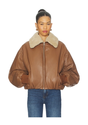 AEXAE Leather Bomber Jacket in Brown. Size M. Also in S, XS.