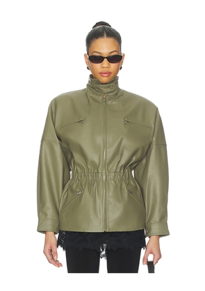 AEXAE Leather Cinched Mid Jacket in Olive. Size L. Also in M, S, XS.
