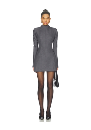 AEXAE Wool Contoured Turtleneck Long Sleeve Mini Dress in Charcoal. Size L. Also in M, XS.