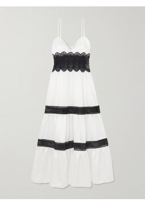 Loretta Caponi - Demi Tiered Lace-trimmed Silk-satin Midi Dress - White - x small,small,medium,large,x large