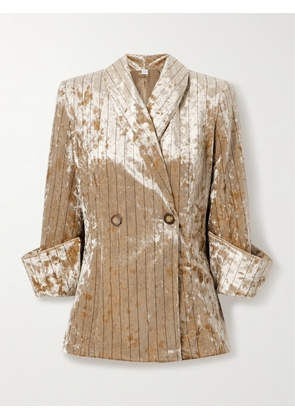 Loretta Caponi - Quarzo Double-breasted Pinstriped Crushed-velvet Blazer - Orange - x small,small,medium,large,x large