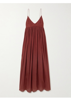 Matteau - Gathered Organic Cotton And Silk-blend Maxi Dress - Orange - 1,2,3,4,5
