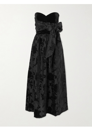 Loretta Caponi - Desideria Strapless Fil Coupé Satin And Velvet Midi Dress - Black - x small,small,medium,large,x large