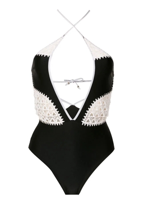 Amir Slama lace-detail halterneck swimsuit - Black