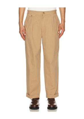 Beams Plus 2 Pleats Trousers Twill in Brown. Size L. Also in M, S, XL.