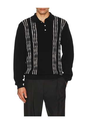 Beams Plus Knit Polo Born Stripe 14G in Black. Size L. Also in S.