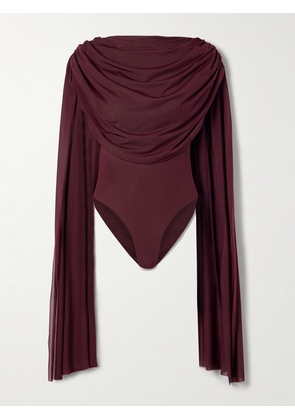 Maygel Coronel - Burano Cape-effect Draped Stretch-jersey Bodysuit - Burgundy - Petite,One Size,Extended
