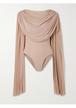 Maygel Coronel - Burano Cape-effect Draped Stretch-jersey Bodysuit - Pink - Petite,One Size,Extended