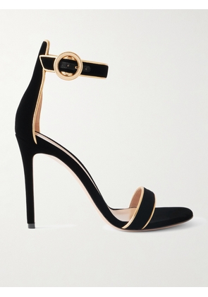 Gianvito Rossi - Portofino 105 Metallic Leather-trimmed Velvet Sandals - Black - IT36,IT36.5,IT37,IT37.5,IT38,IT38.5,IT39,IT39.5,IT40,IT40.5,IT41,IT41.5,IT42