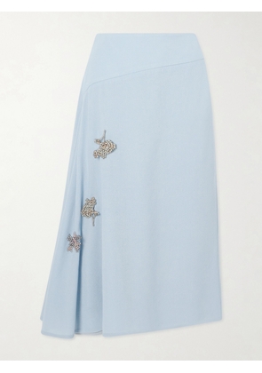 Erdem - Asymmetric Draped Embellished Wool-crepe Midi Skirt - Blue - UK 6,UK 8,UK 10,UK 12,UK 14,UK 16